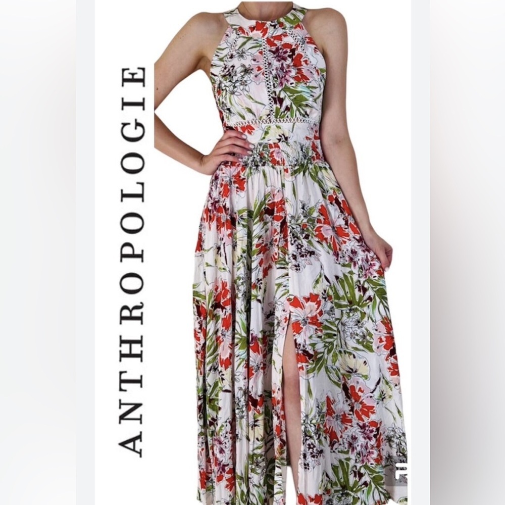 Anthropologie Abel the Label Vienna Orchid Floral Halter Maxi Dress Womens SizeM